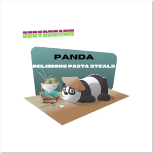 panda steals pasta Posters and Art